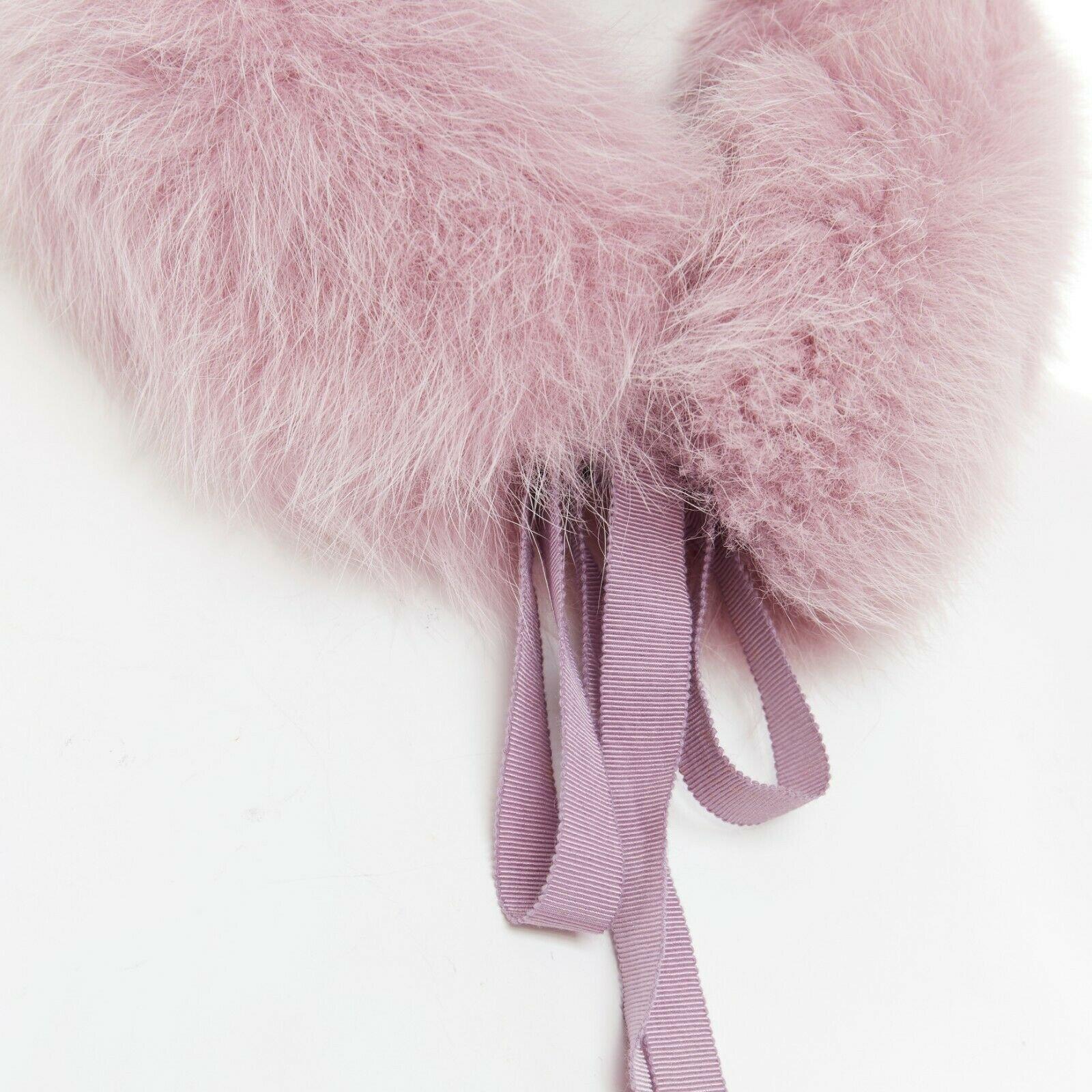 PAULE KA 100% fox genuine fur purple grosgrain ribbon tie short scarf collar In Good Condition In Hong Kong, NT