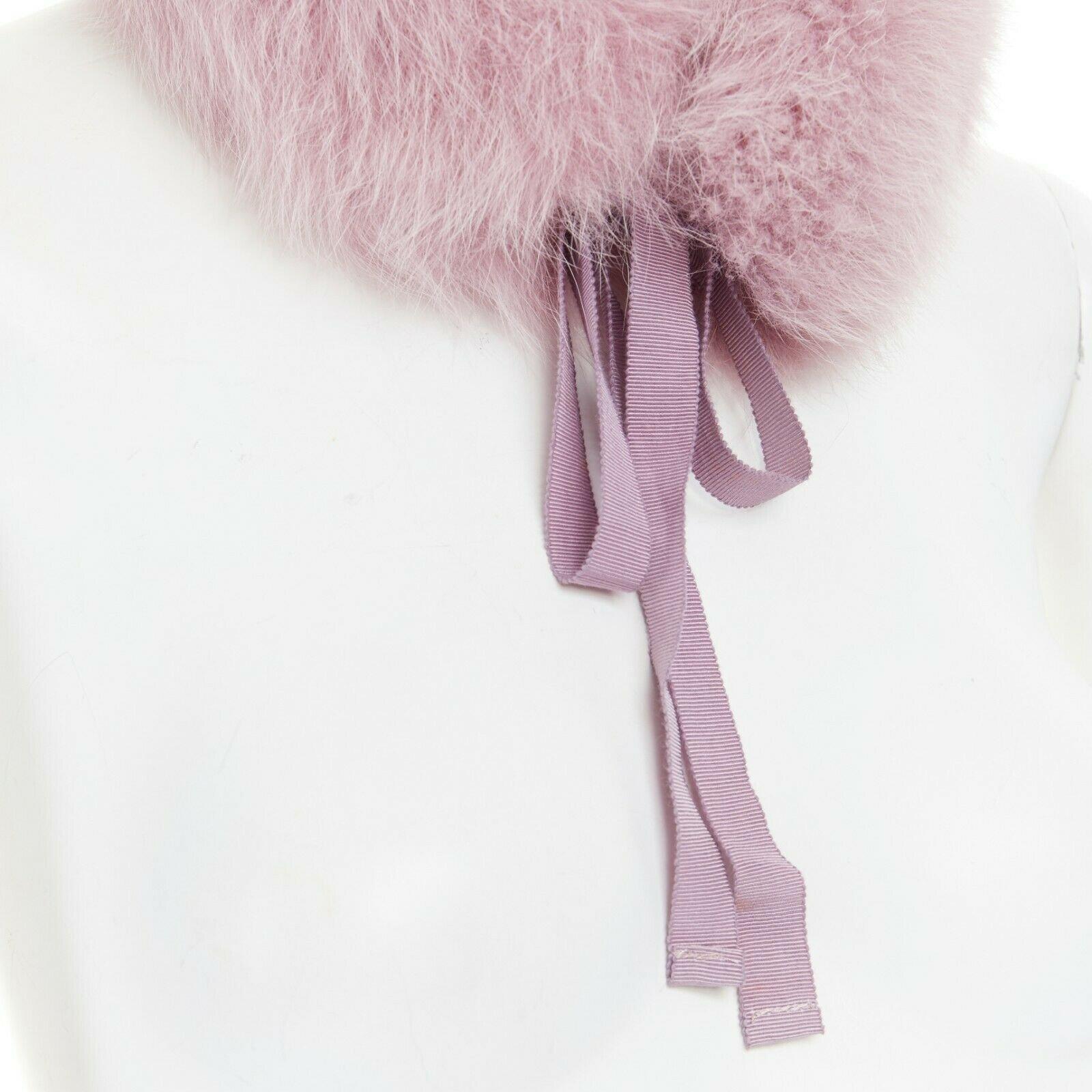 Women's PAULE KA 100% fox genuine fur purple grosgrain ribbon tie short scarf collar