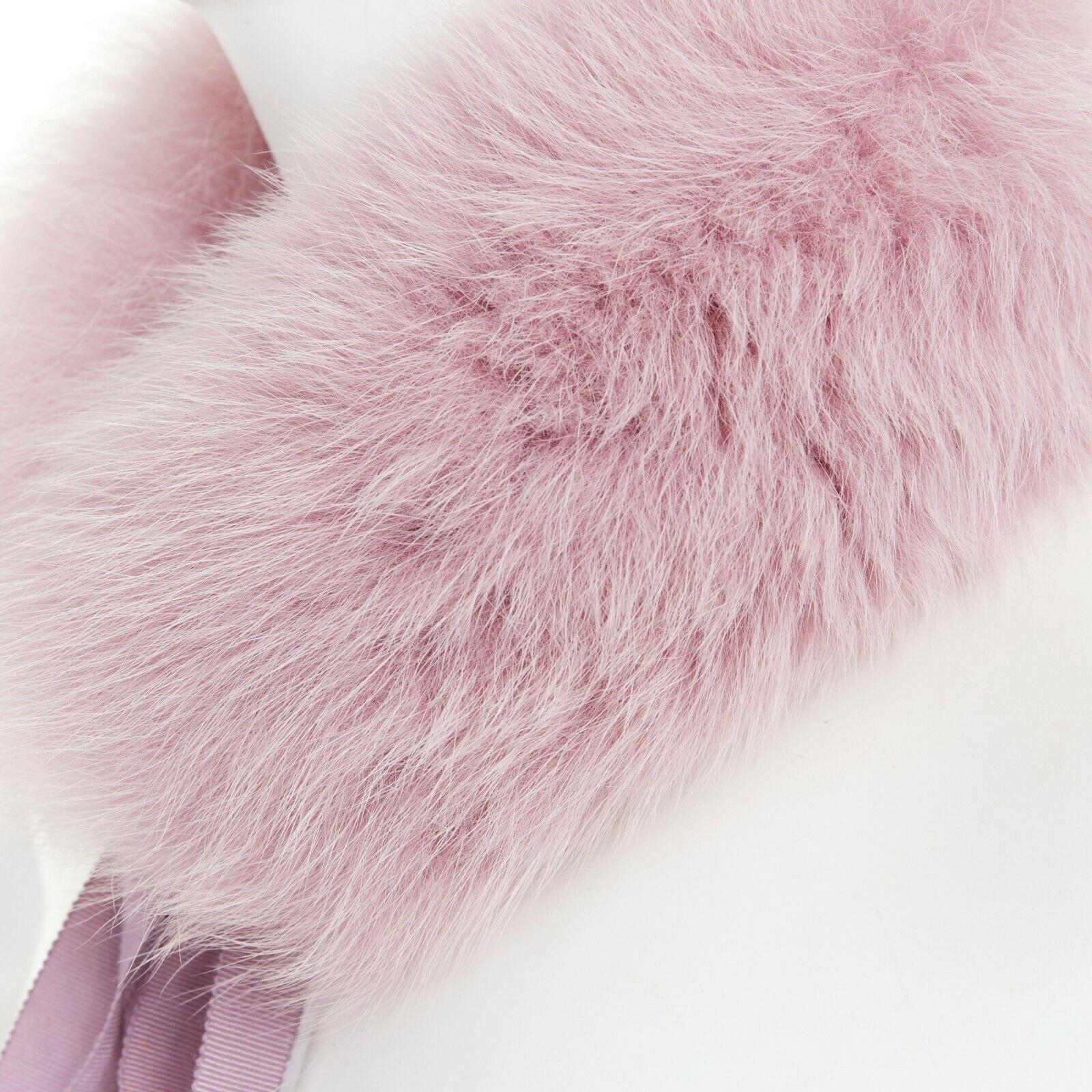 PAULE KA 100% fox genuine fur purple grosgrain ribbon tie short scarf collar 1