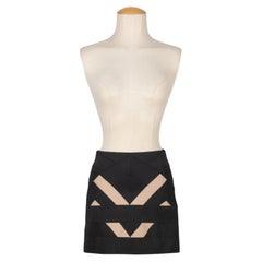 Paule Ka Beige and Black Elasticated Miniskirt