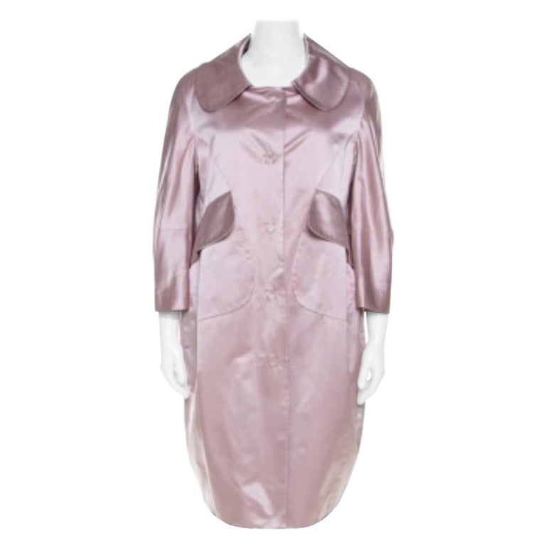 Paule Ka Beige Satin Three Quarter Sleeve Button Front Coat M For Sale