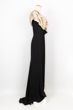 Paule Ka Black and Beige Long Dress in Crepe And Silk