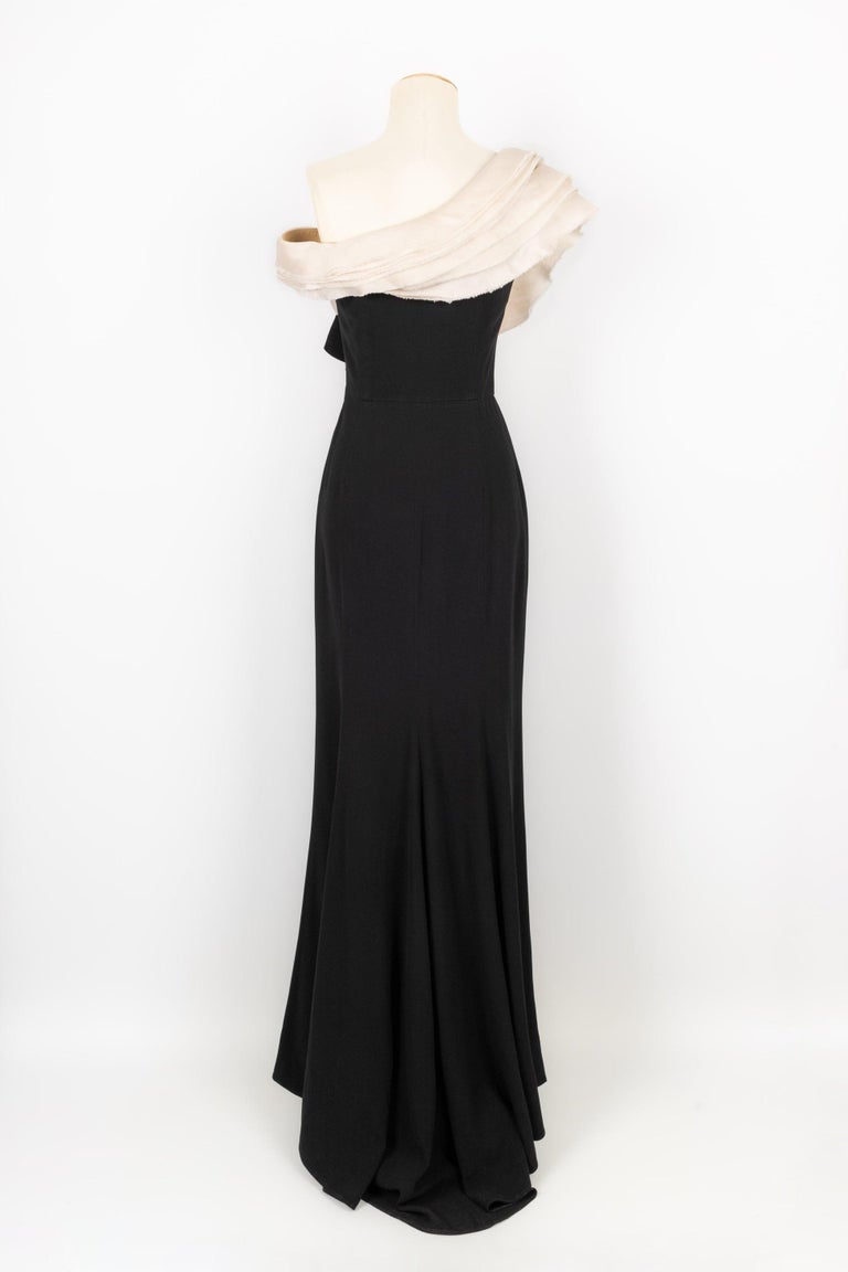 Paule Ka Black And Beige Long Dress In Crepe And Silk