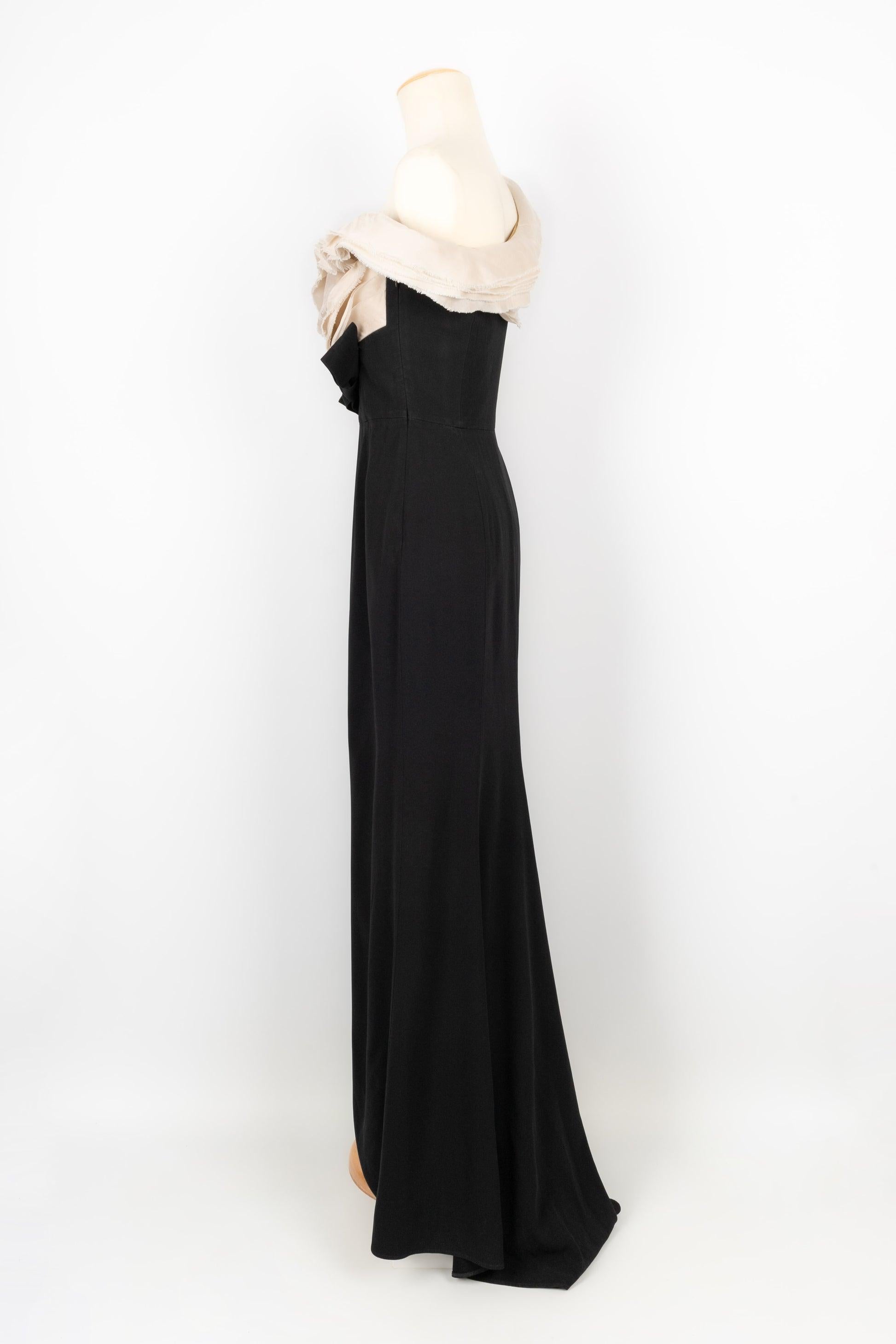 Women's Paule Ka Black and Beige Long Dress in Crepe And Silk For Sale