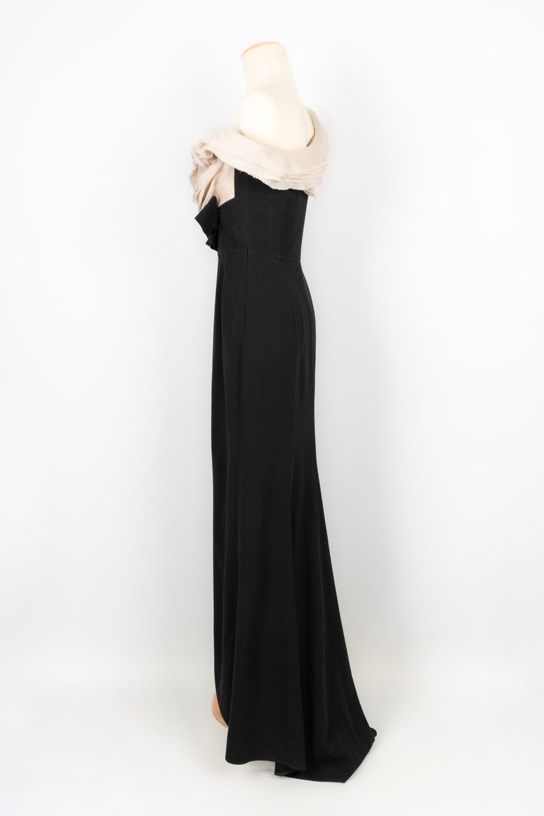 Paule Ka Black and Beige Long Dress in Crepe and Silk