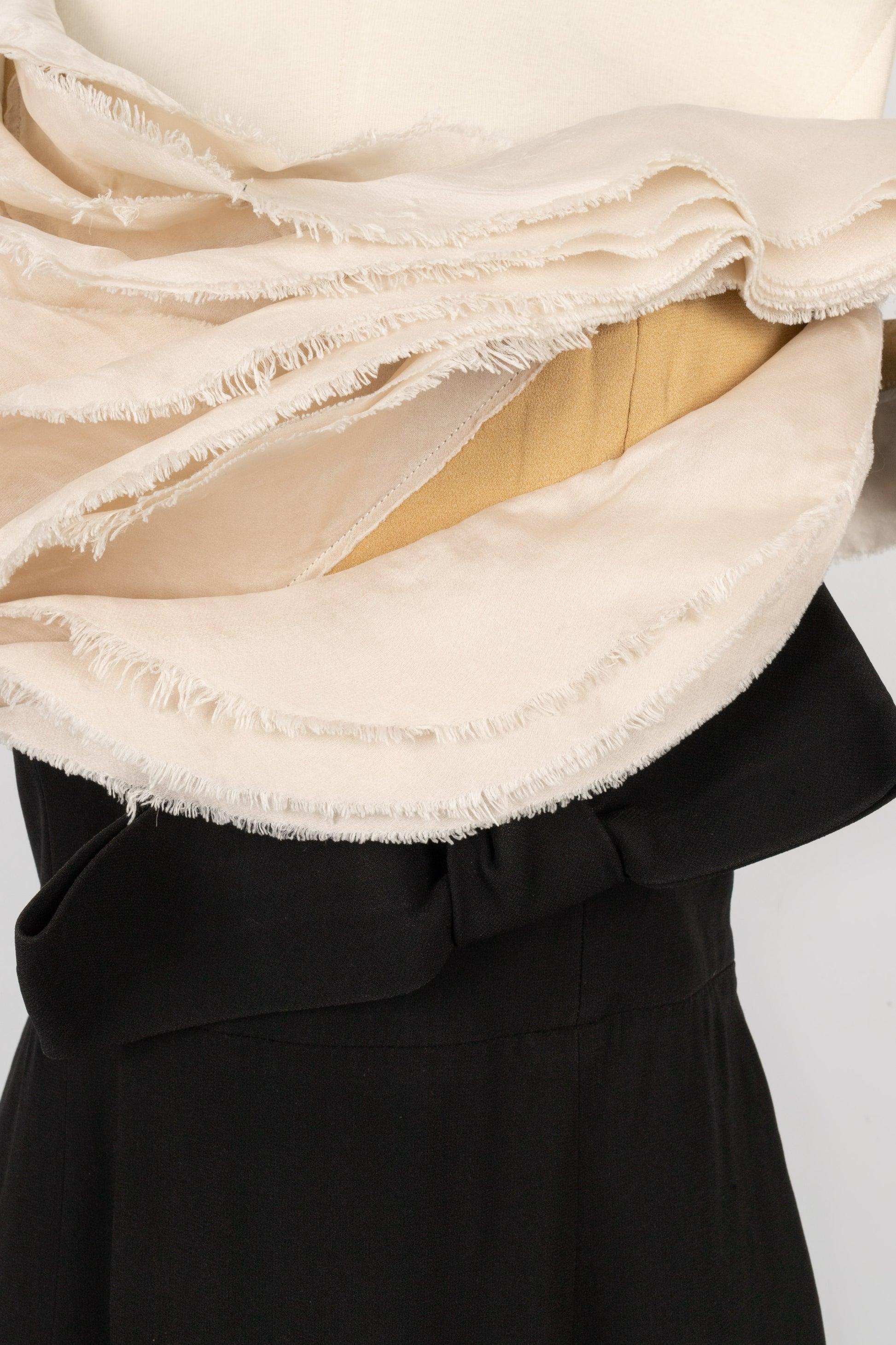 Robe longue Paule Ka noire et beige en crêpe et soie en vente 1