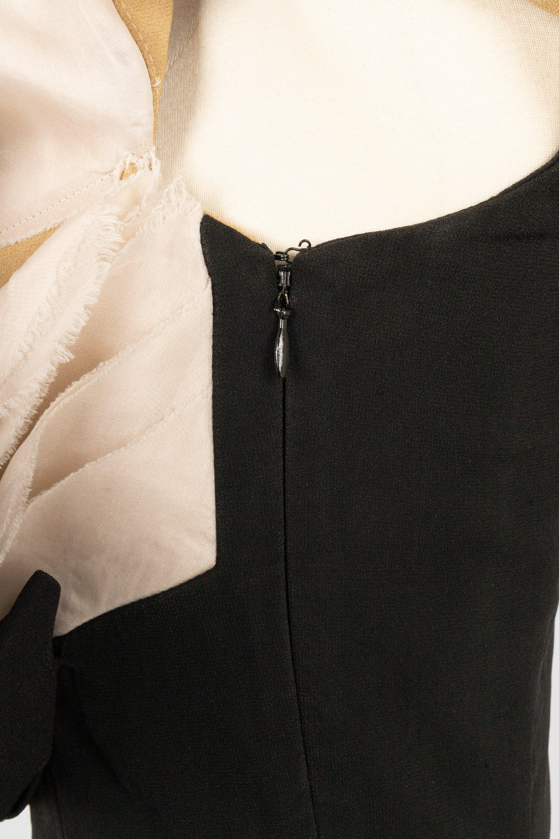Paule Ka Black and Beige Long Dress in Crepe And Silk For Sale 3