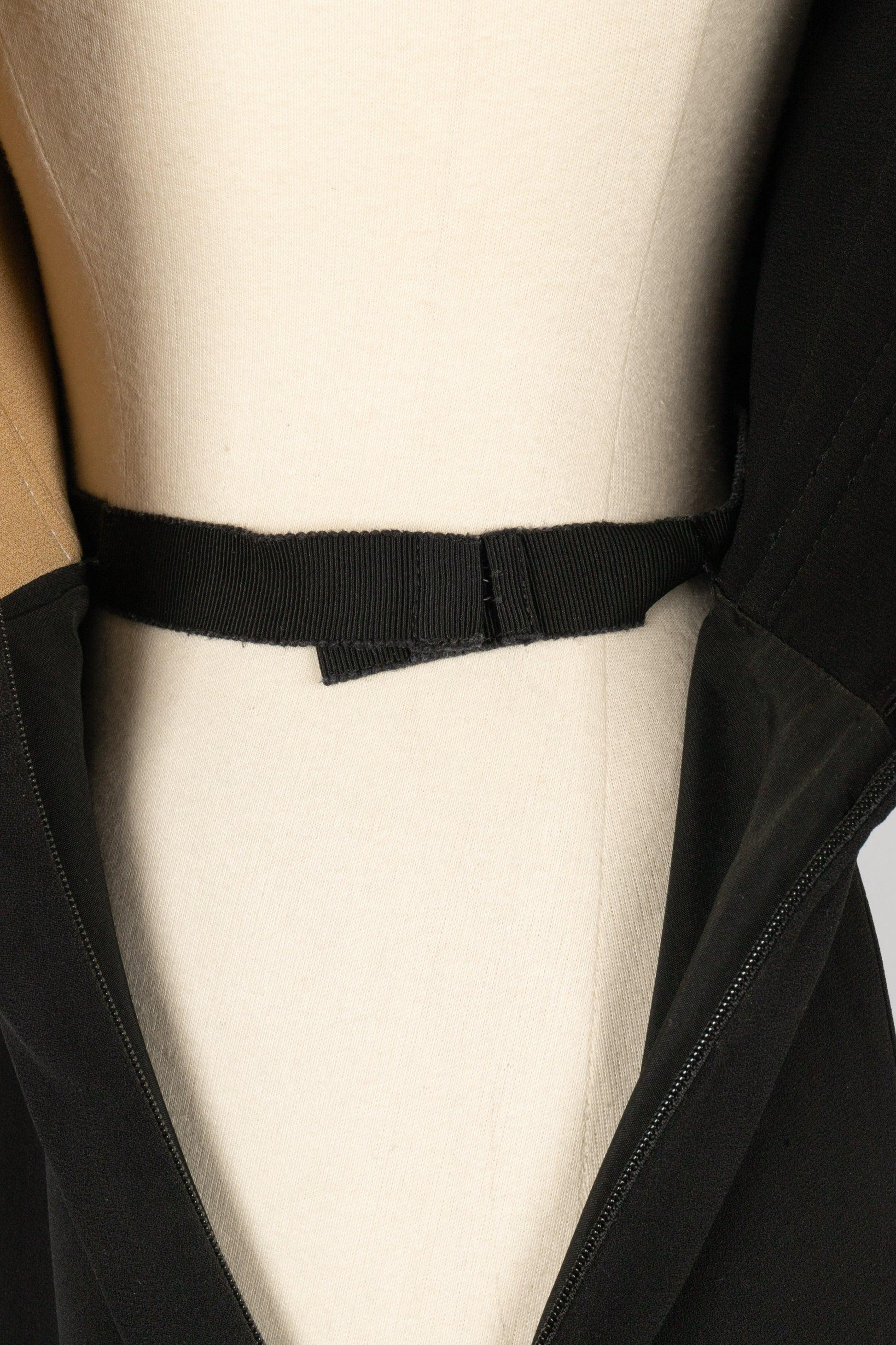 Robe longue Paule Ka noire et beige en crêpe et soie en vente 3