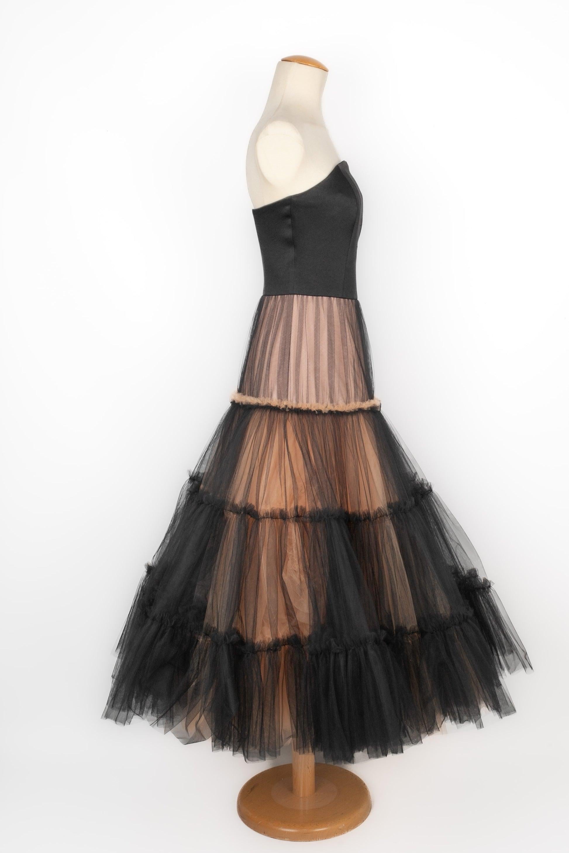 Paul Ka - Abito bustier in raso nero con gonna in tulle in vendita 2
