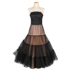 Paule Ka Black Satin Bustier Dress with Tulle Skirt