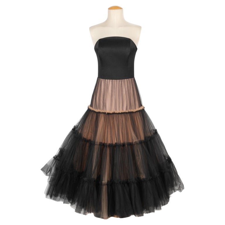 Paule Ka Black Satin Bustier Dress With Tulle Skirt