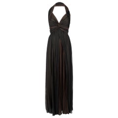 Paule Ka Black Silk Pleat Halterneck Maxi Dress Size M