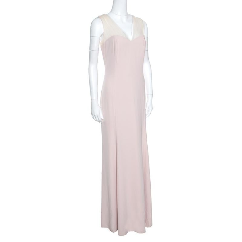 Gray Paule Ka Blush Pink Tulle Strap Bow Detail Sleeveless Gown XL