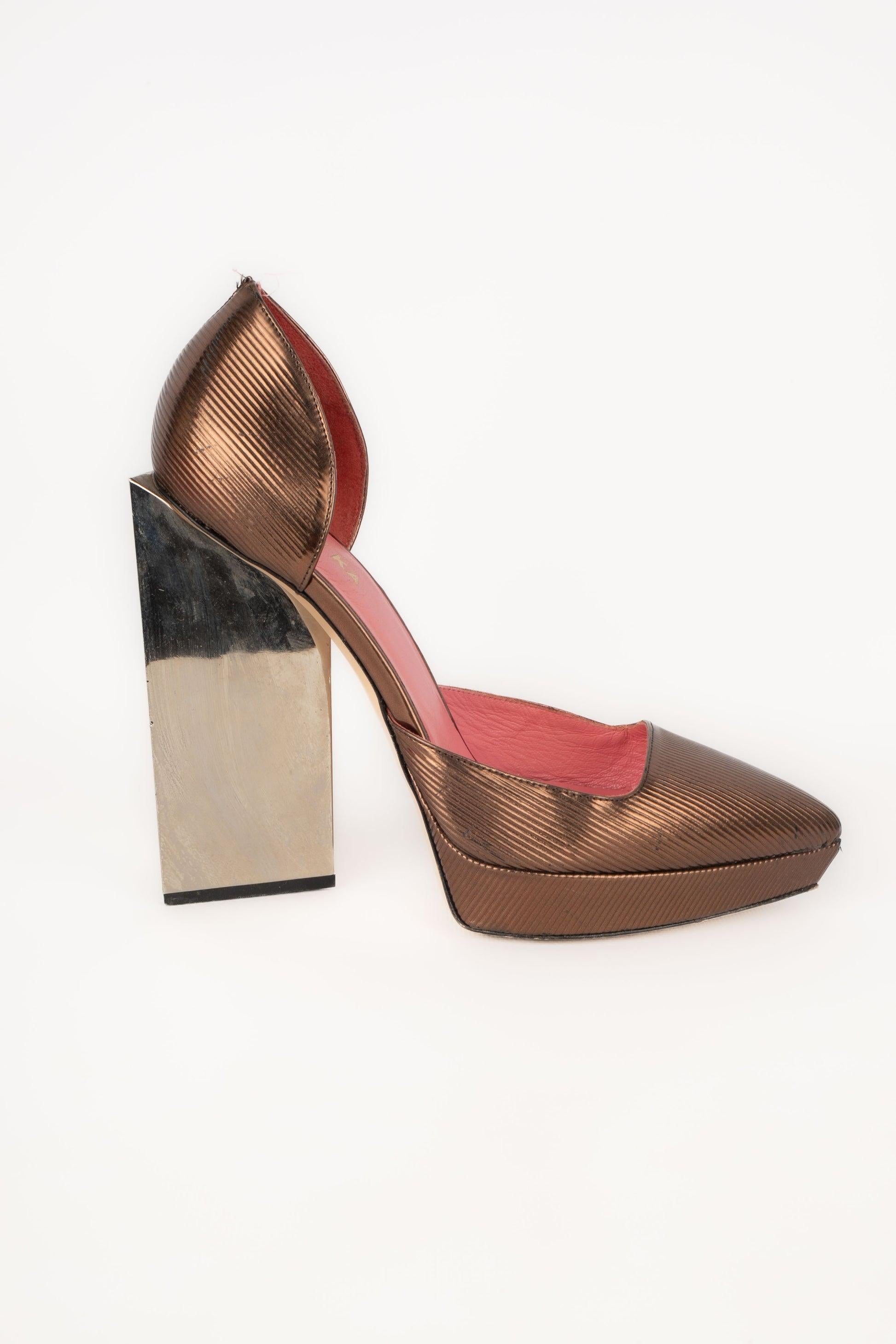 White Paule Ka Coppery Leather Stilettoes For Sale
