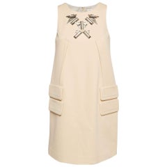 Paule Ka Crema Metal Embellished Stretch Crepe Mini Shift Dress S
