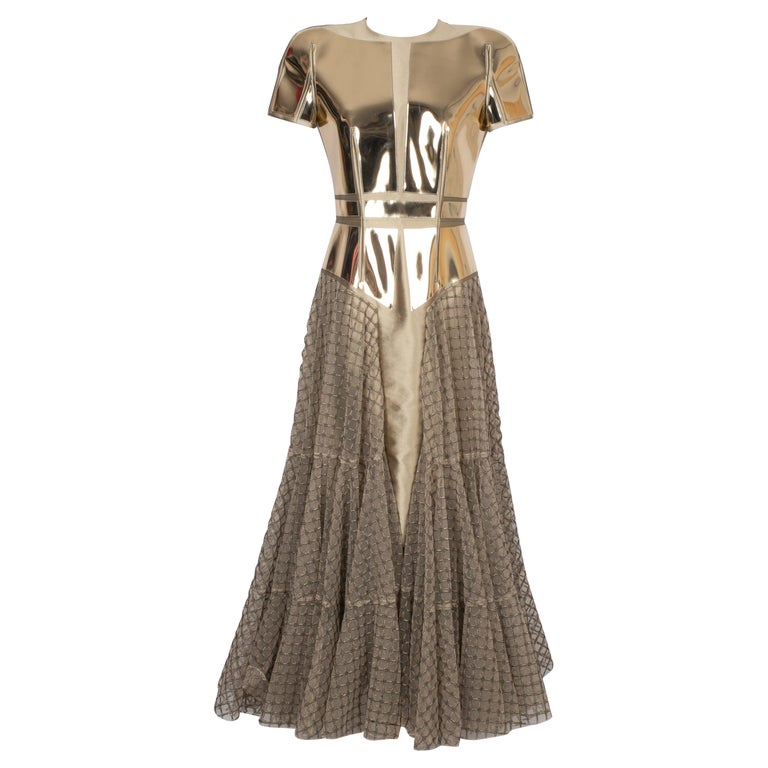 Paule Ka Fishnet, Taffeta and Vinyl Golden Maxi Dress For Sale at 1stDibs Paule Ka Fishnet, Taffeta and Vinyl Golden Maxi Dress For Sale at 1stDibs
