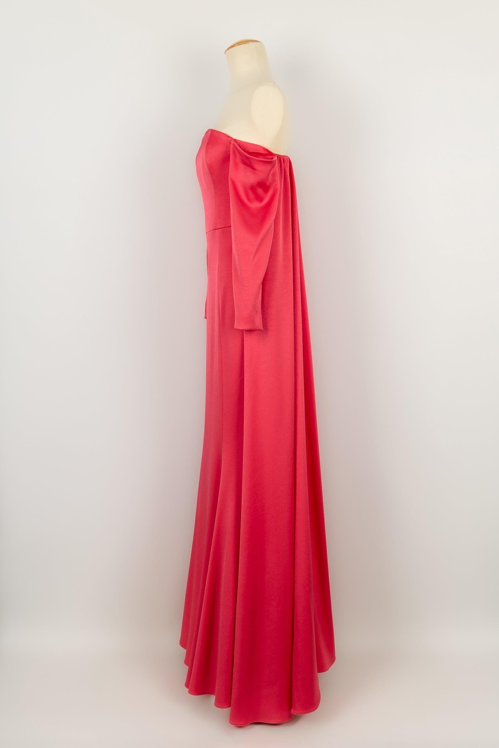 Women's Paule Ka Maxi Long Dress in Pink Duchess Satin, 2022 For Sale