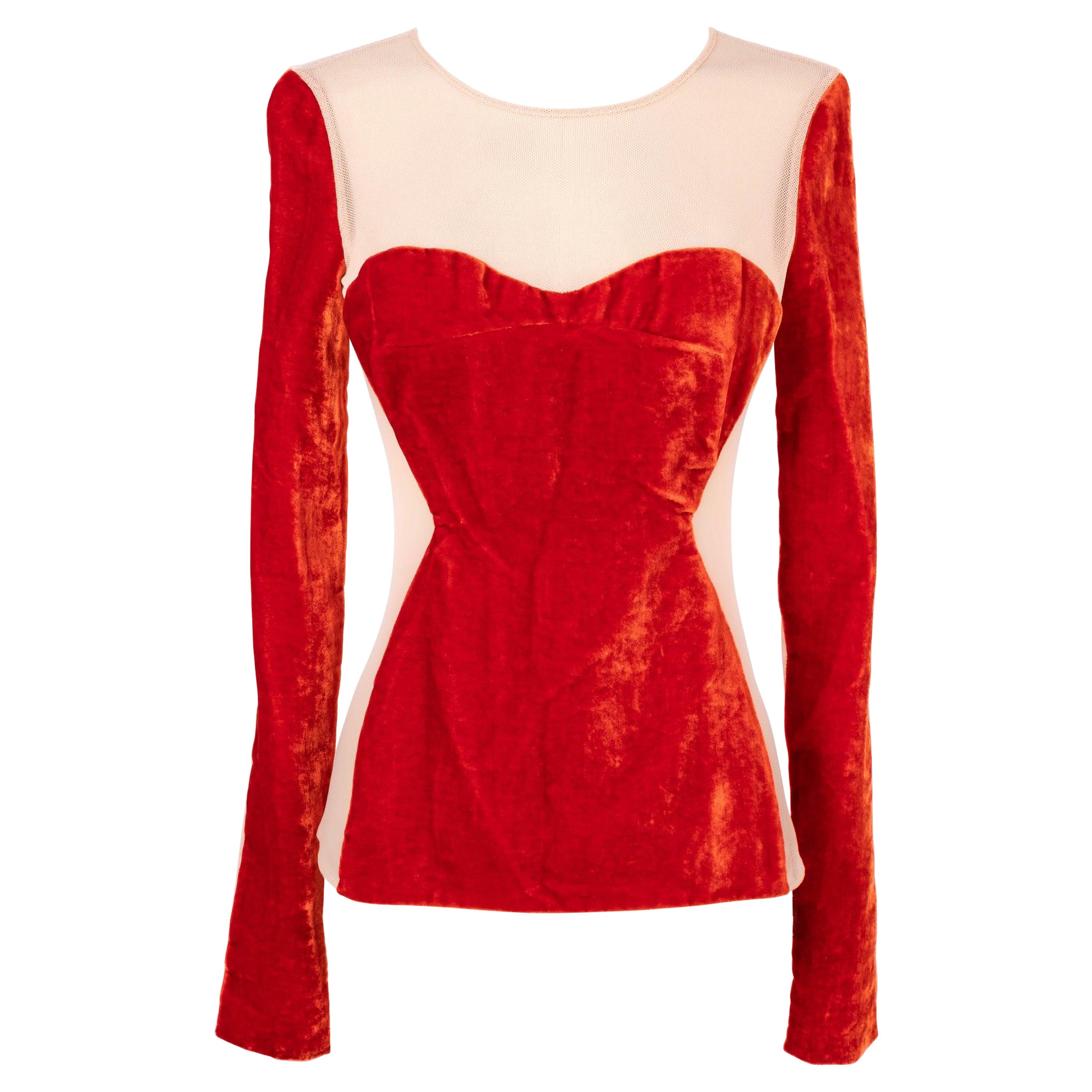 Paule Ka - Top rouge orangé en tulle et velours en vente