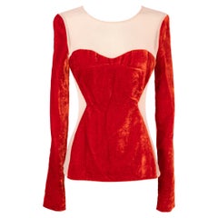 Paule Ka Orangey Red Top in Tulle and Velvet
