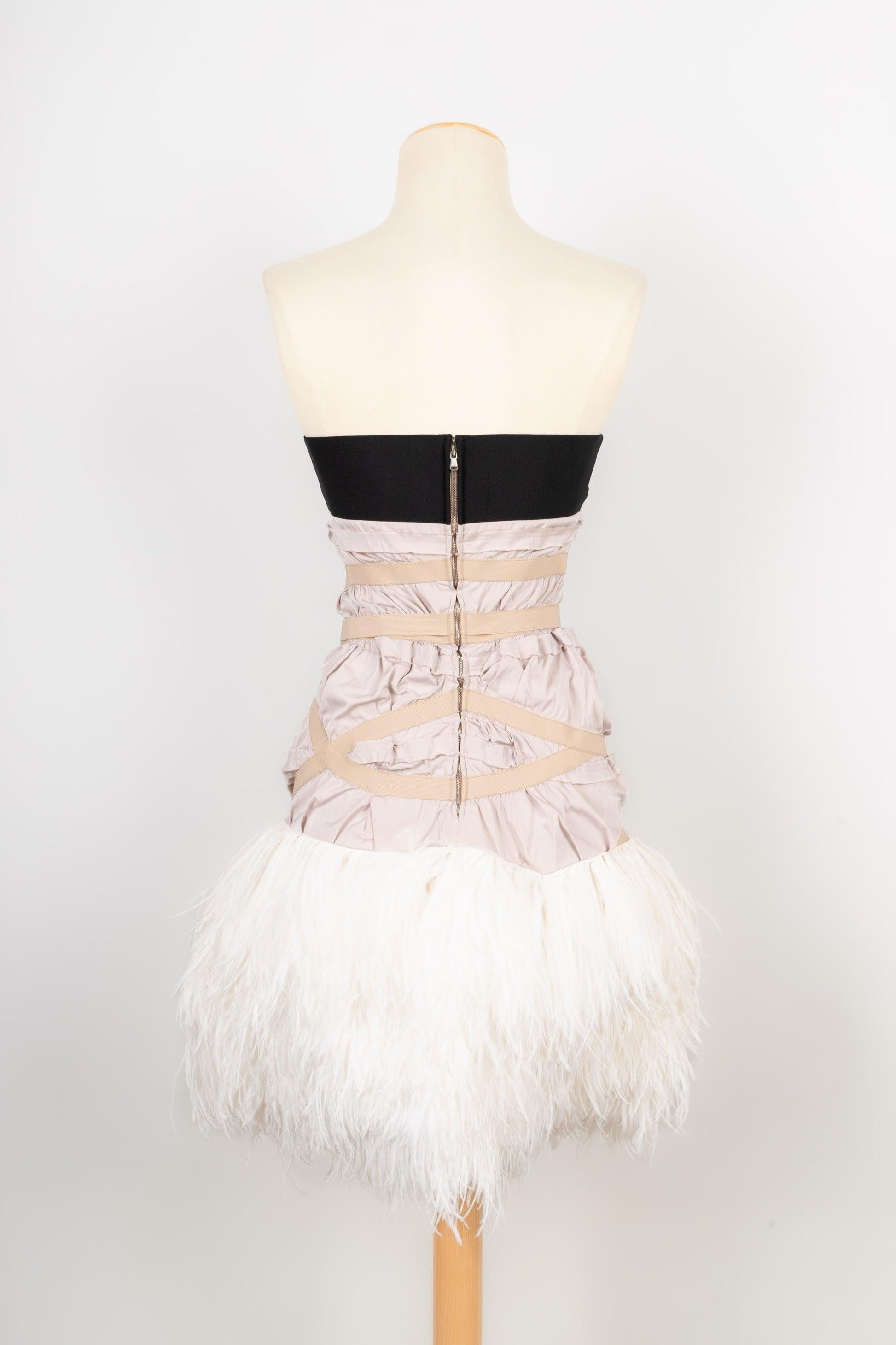 Paule Ka Taffeta and Feather Bustier Dress In Excellent Condition For Sale In SAINT-OUEN-SUR-SEINE, FR
