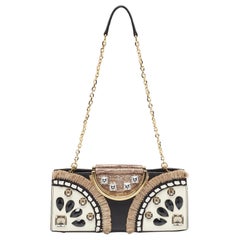 Paule Ka Tricolor Leather Embellished Clutch Bag
