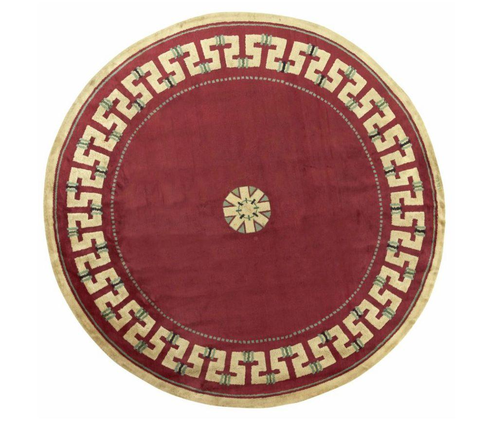 French Paule Leleu, Round Center Carpet with Geometric Trim, France, 1957 For Sale