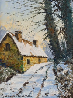 Chaumière sous la neige by Paulémile Pissarro - Snow scene, Oil painting