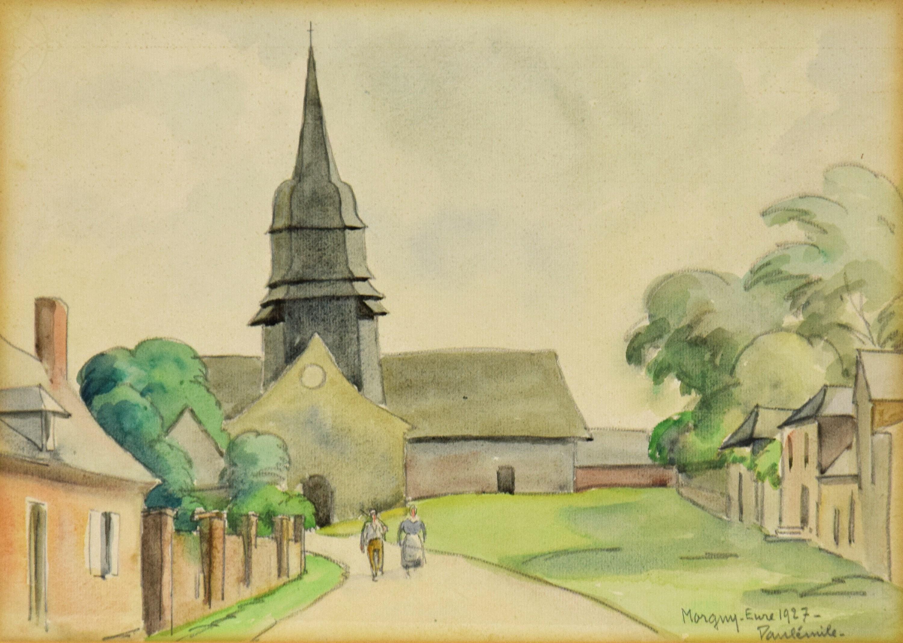 L'Église de Morgny-Eure by Paulémile Pissarro (1884 - 1972)
Watercolour and black crayon on paper
31.5 x 43.5 cm (12 ³/₈ x 17 ¹/₈ inches)
Signed lower right, Paulémile and dated, Morgny-Eure 1927

Provenance
Private Collection, France

This work is