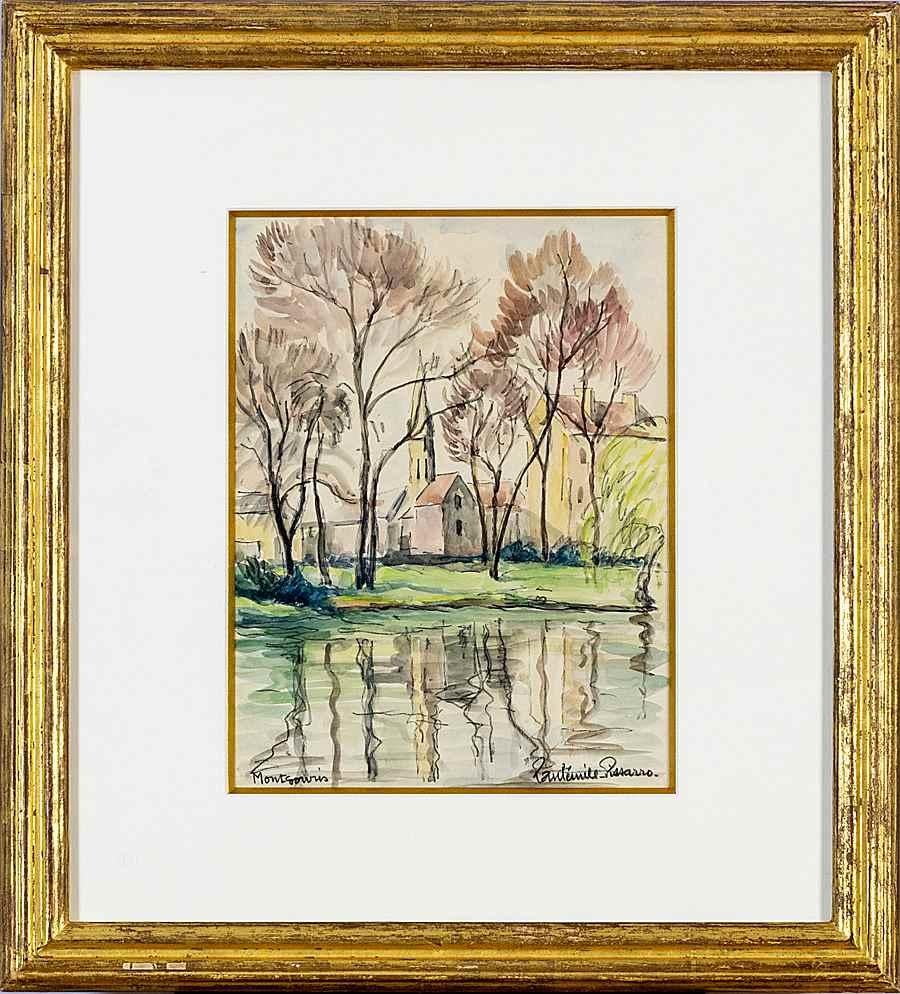 Montsouris, Aquarelle et fusain sur papier de Paulémile Pissarro en vente 1