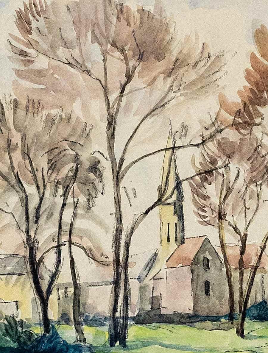 Montsouris, Watercolour and charcoal on Paper by Paulémile Pissarro For Sale 2