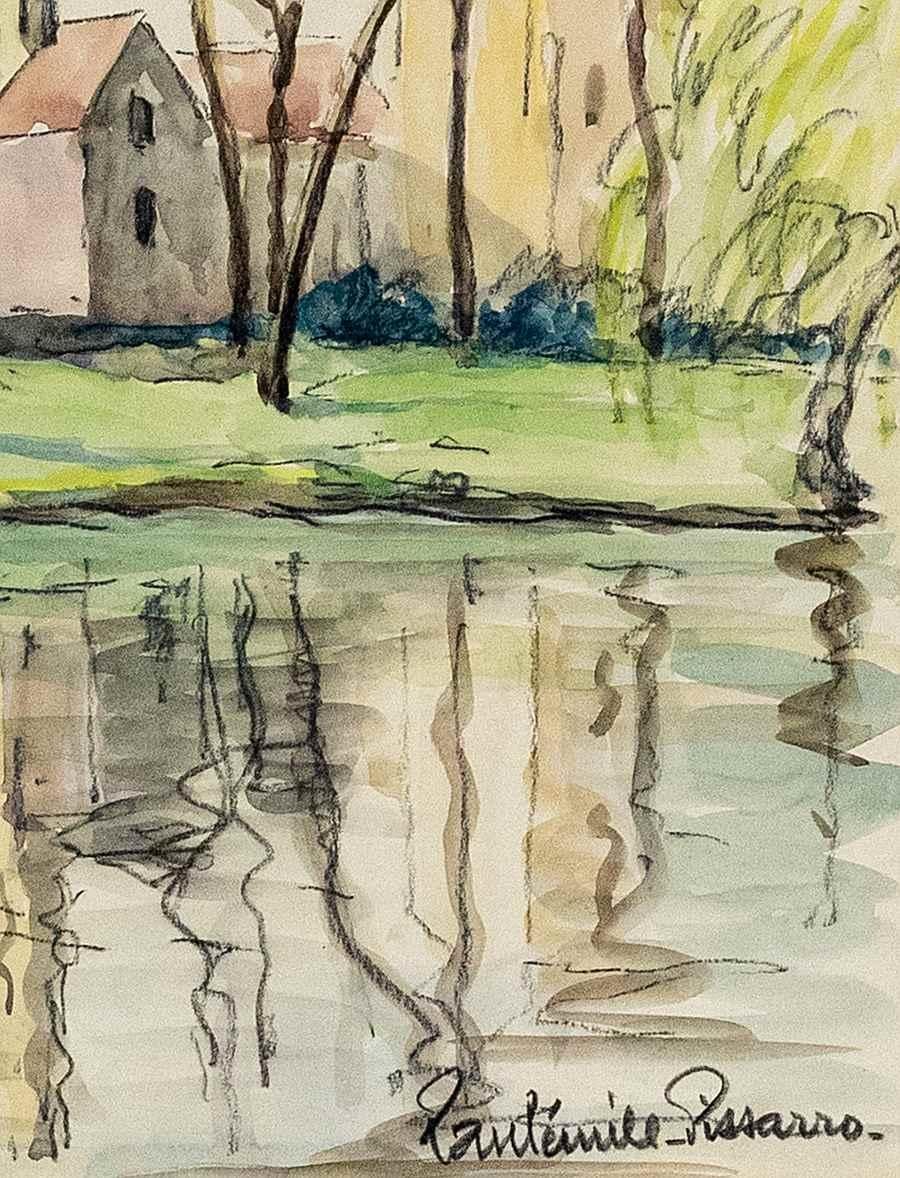 Montsouris, Watercolour and charcoal on Paper by Paulémile Pissarro For Sale 4