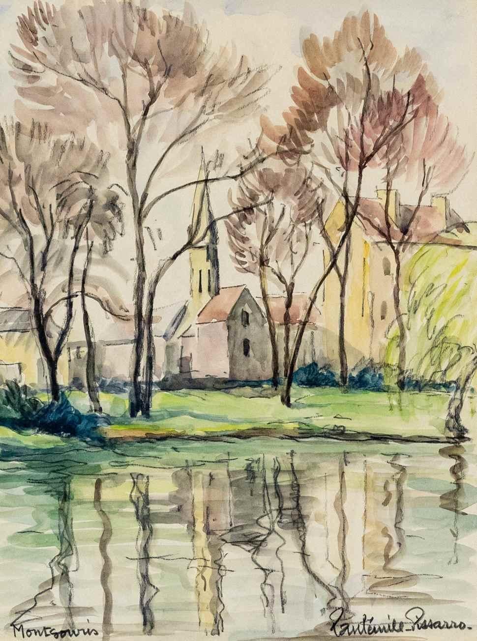 Montsouris, Aquarelle et fusain sur papier de Paulémile Pissarro