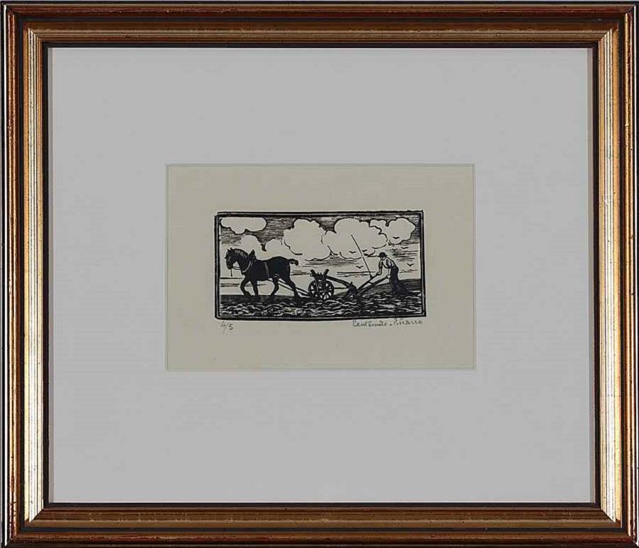 Man Ploughing by Paulémile Pissarro - Wood Engraving Print For Sale 1