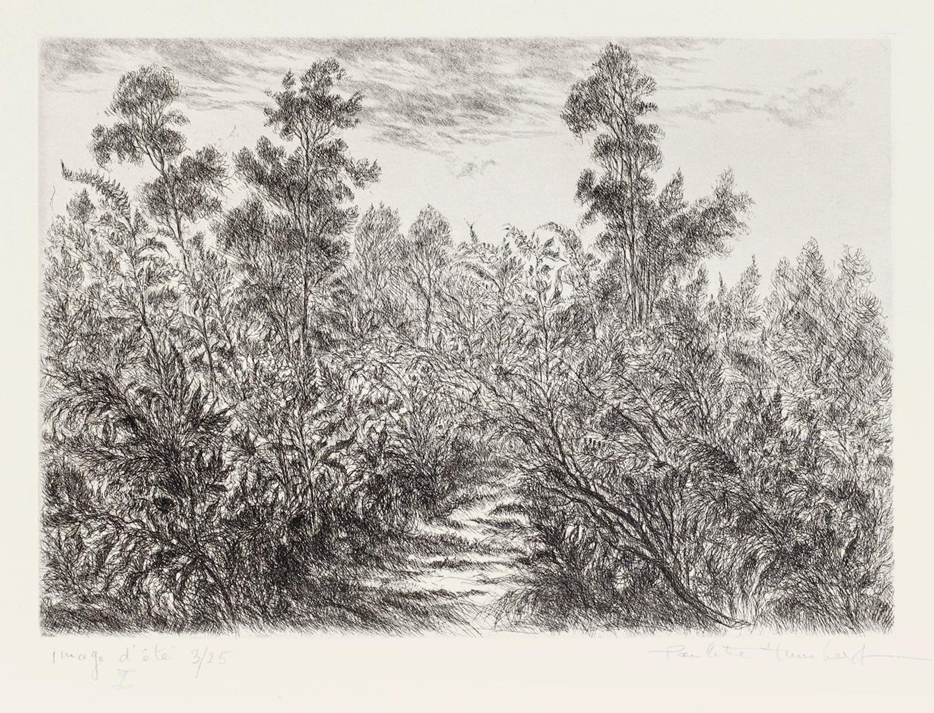 Paisaje es un aguafuerte original sobre papel realizado por Paulette Humbert. Firmado a mano en la parte inferior derecha a lápiz. Numerada, edición de 3/25 copias. en la parte inferior izquierda a lápiz.

El estado de conservación es muy