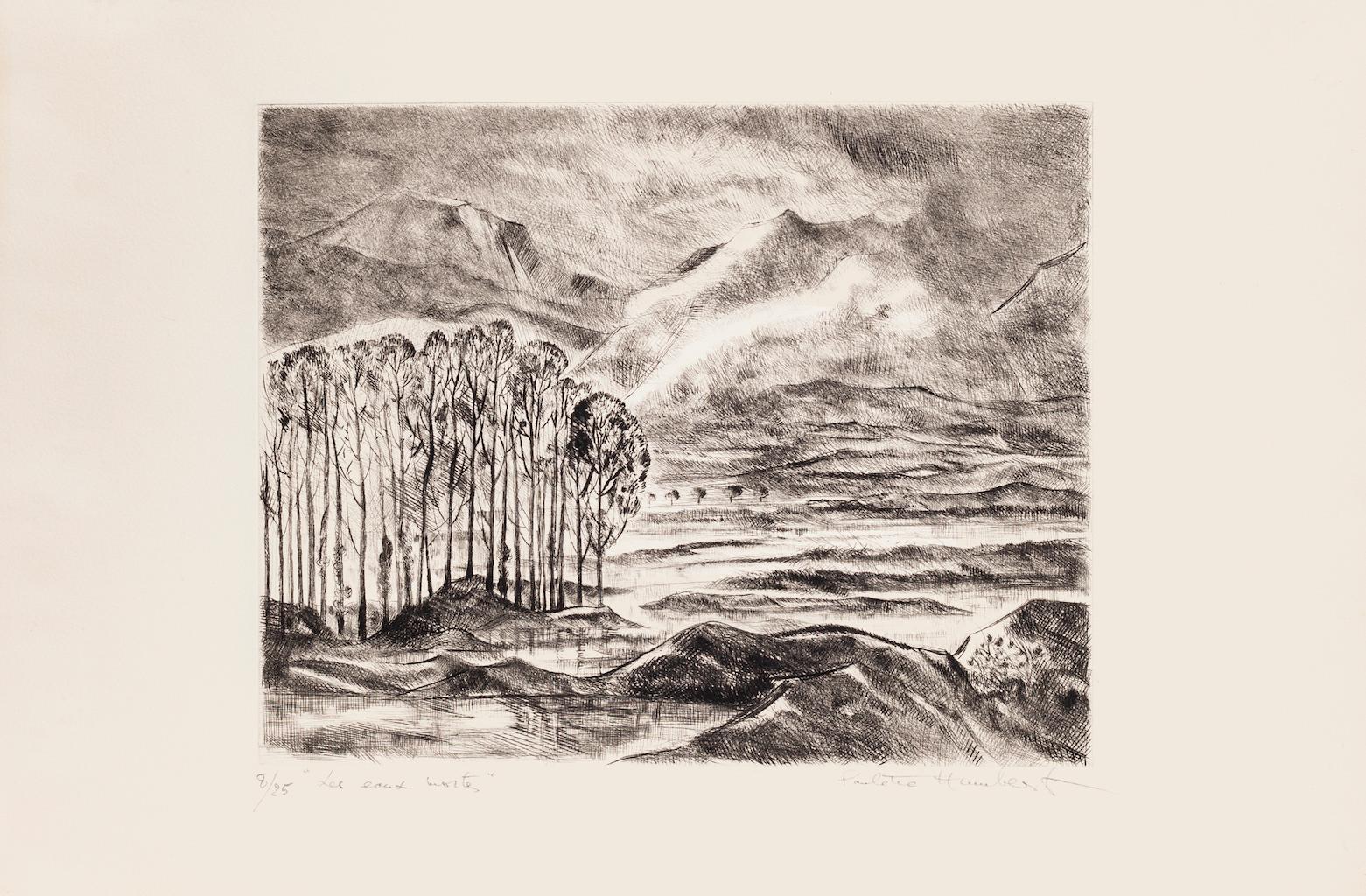 Landscape - Original Etching by Paulette Humbert - Mid-20th Century