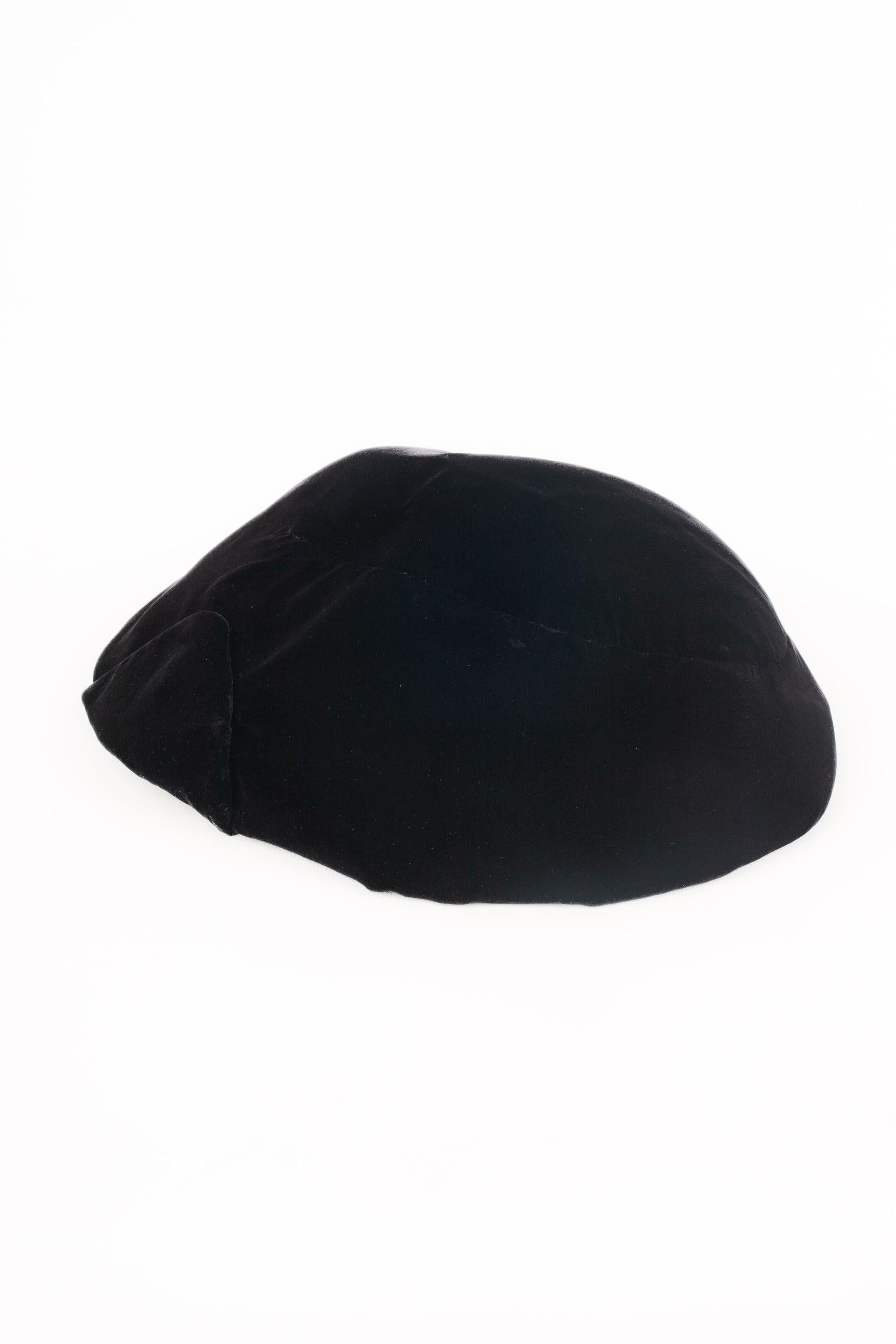 Paulette Large Black Silk Velvet Hat For Sale 1
