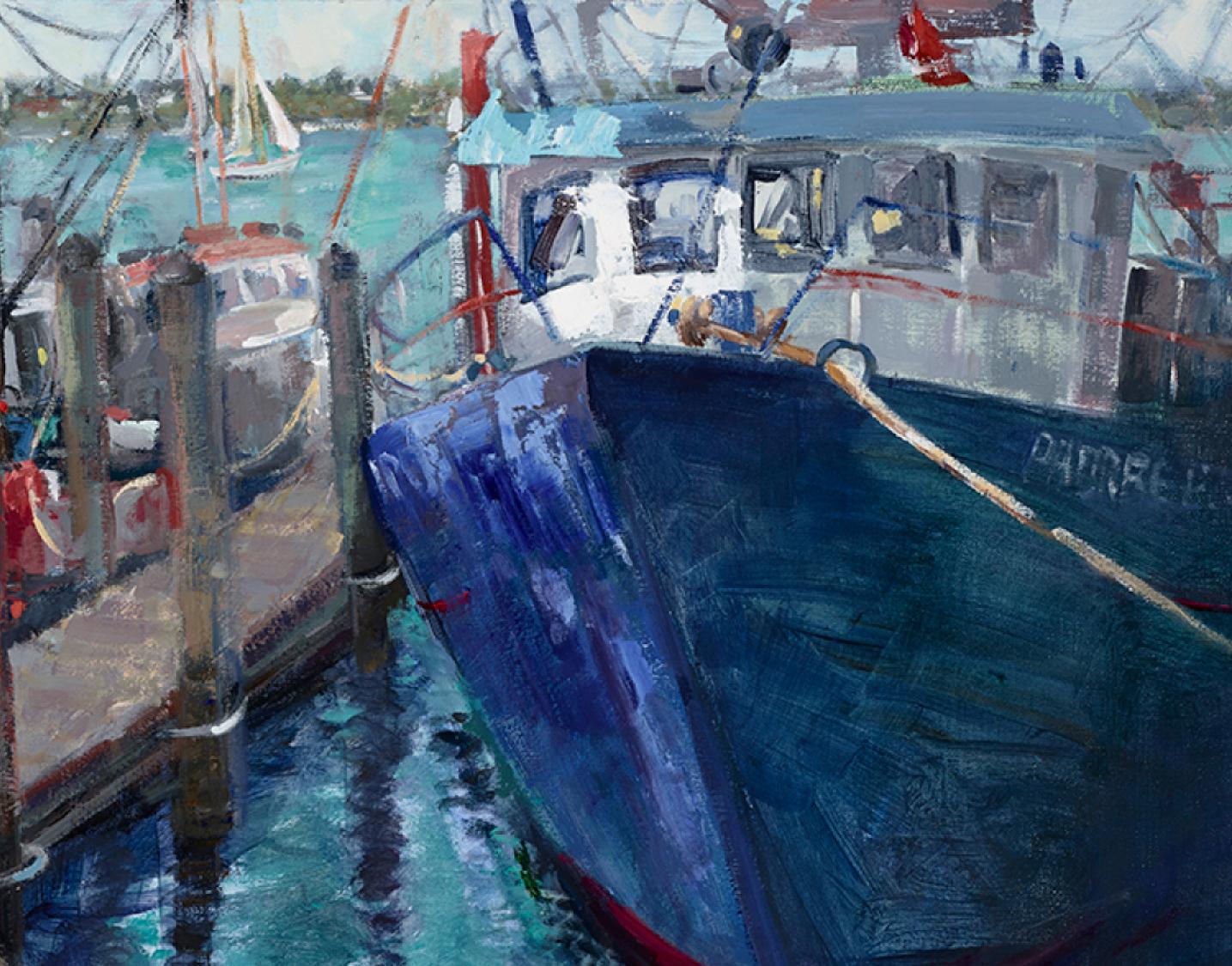 Docked in San Francisco Bay, Ölgemälde  Wasser Meer  OPA-Mitglied im Angebot 1