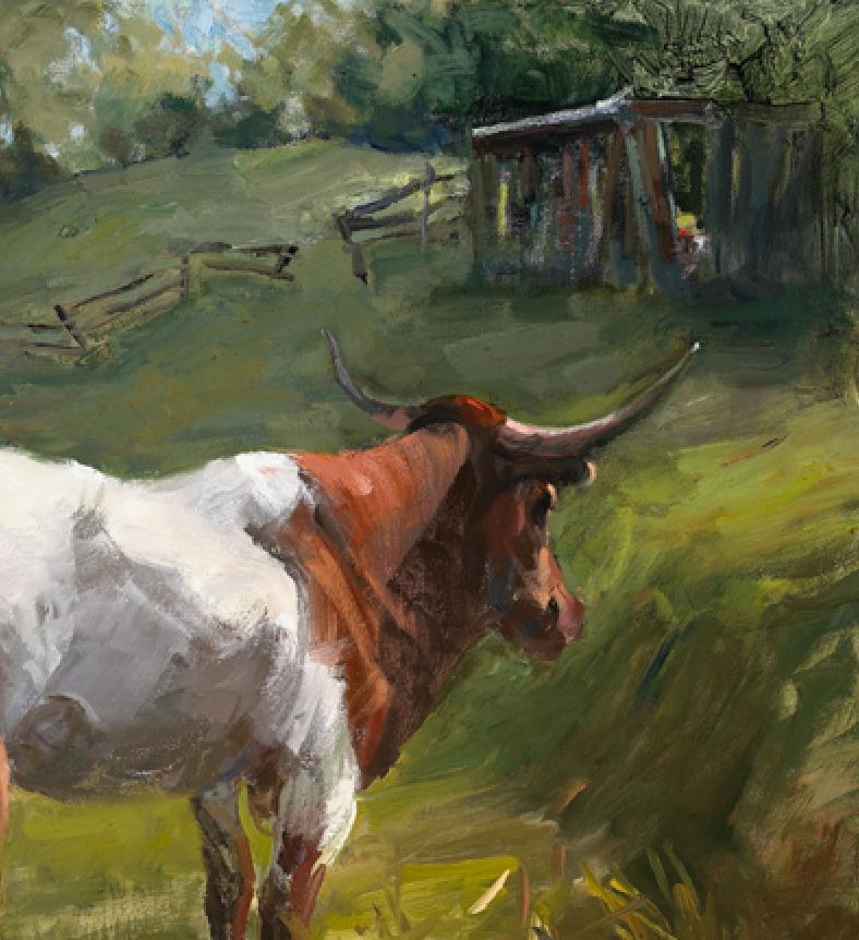 Longhorn du Texas, peinture à l'huile, prix d'excellence, art du Sud-Ouest, art occidental - Marron Animal Painting par Paulette Lee