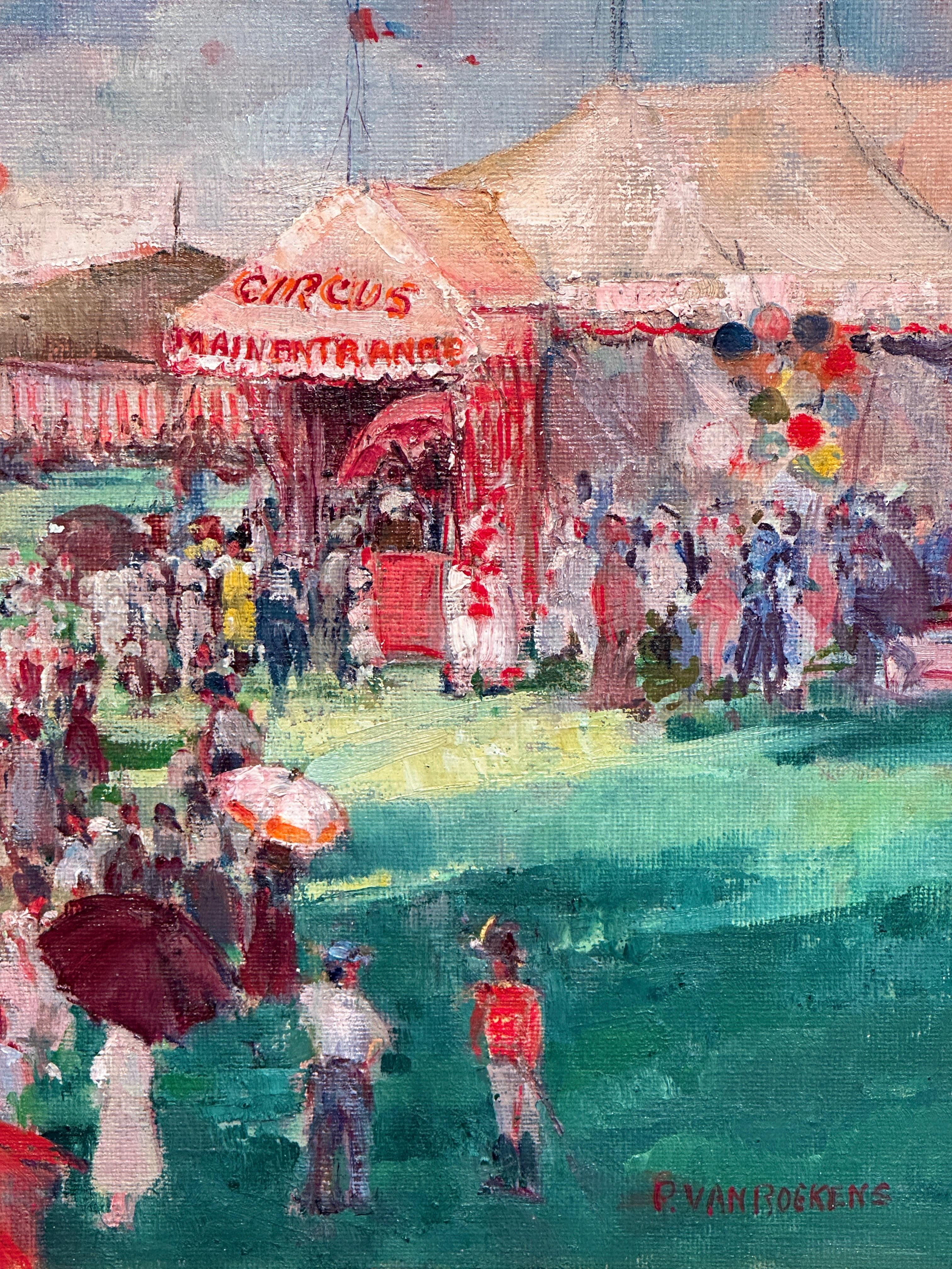 Paulette Van Roekens, Lively Circus Scene Painting by Renowned Female Artist For Sale 2