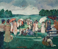 "Picnic Scene" Paulette Van Roekens, Impressionist Scene, Leisure, Pastel Colors