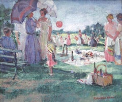 Paulette Van Roekens, The Picnic, Oil on Canvas, 1930's