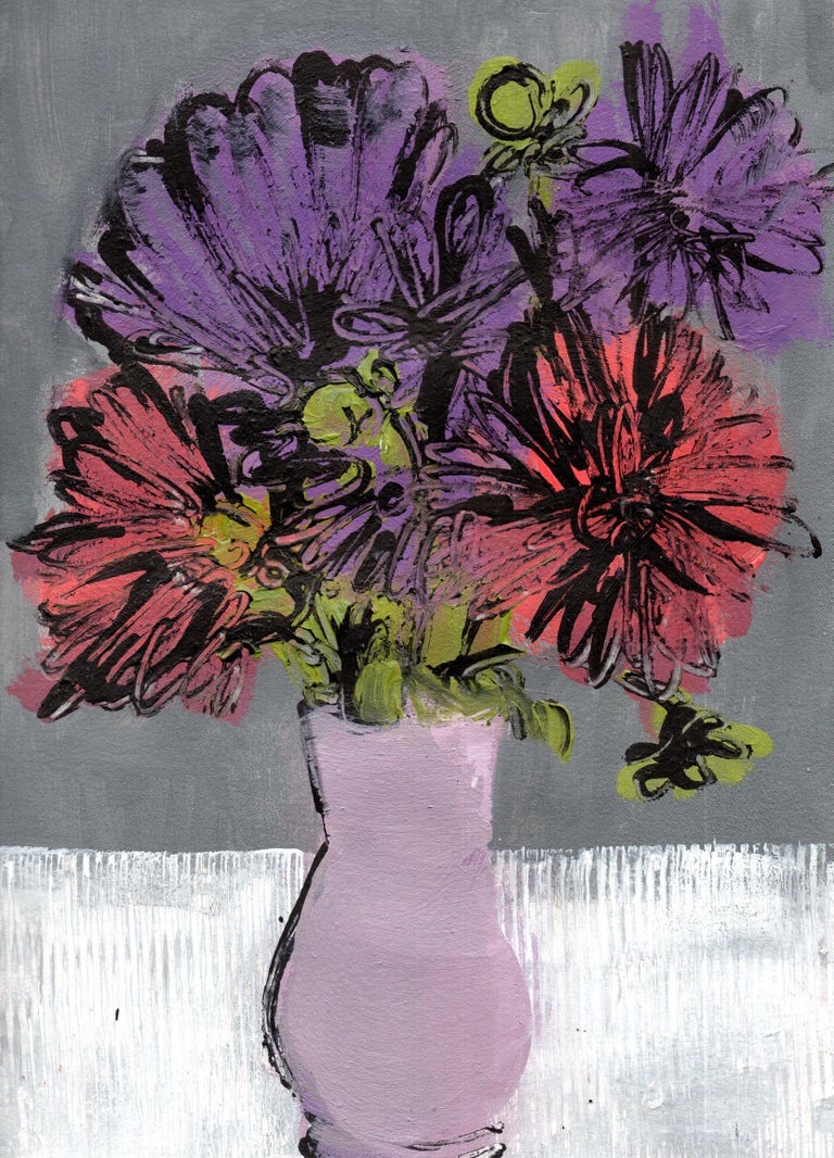 Paulina Archambault Dahlias original, Painting, Acrylic on Paper