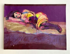 Une fille. Portrait féminin, peinture figurative, techniques mixtes, artiste polonaise