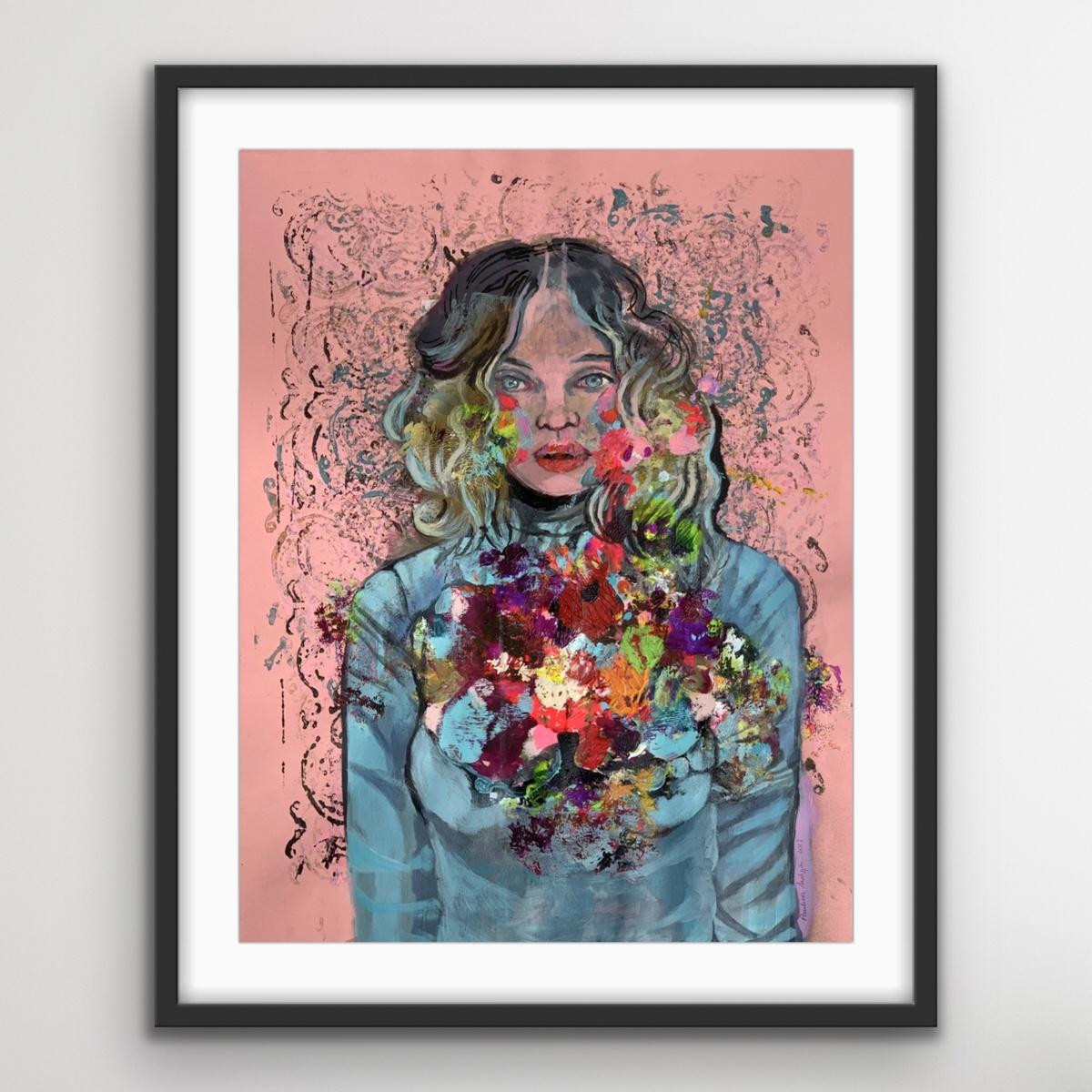 Un corazón - Siglo XXI, Pintura acrílica figurativa, Retrato femenino en venta 2