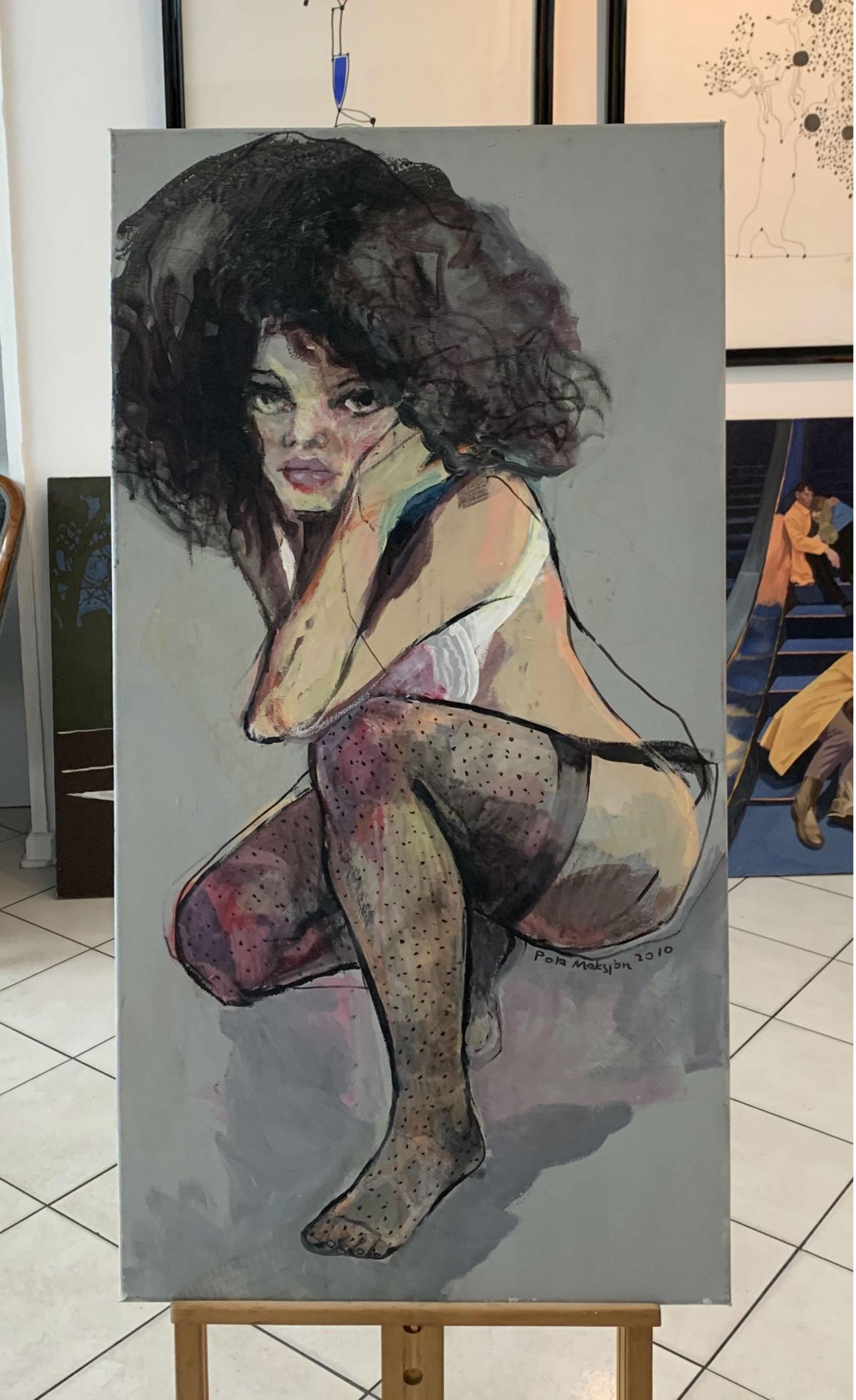 A knee. Female portrait, Figurative painting, Polish artist - Painting by Paulina Maksjan