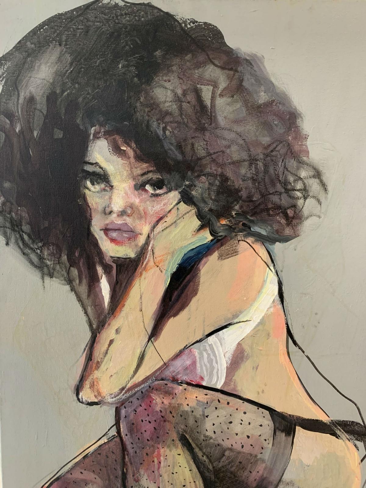 A knee. Female portrait, Figurative painting, Polish artist - Other Art Style Painting by Paulina Maksjan