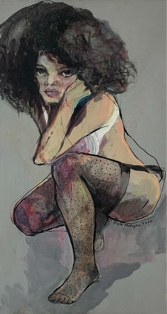 A knee. Female portrait, Figurative painting, Polish artist