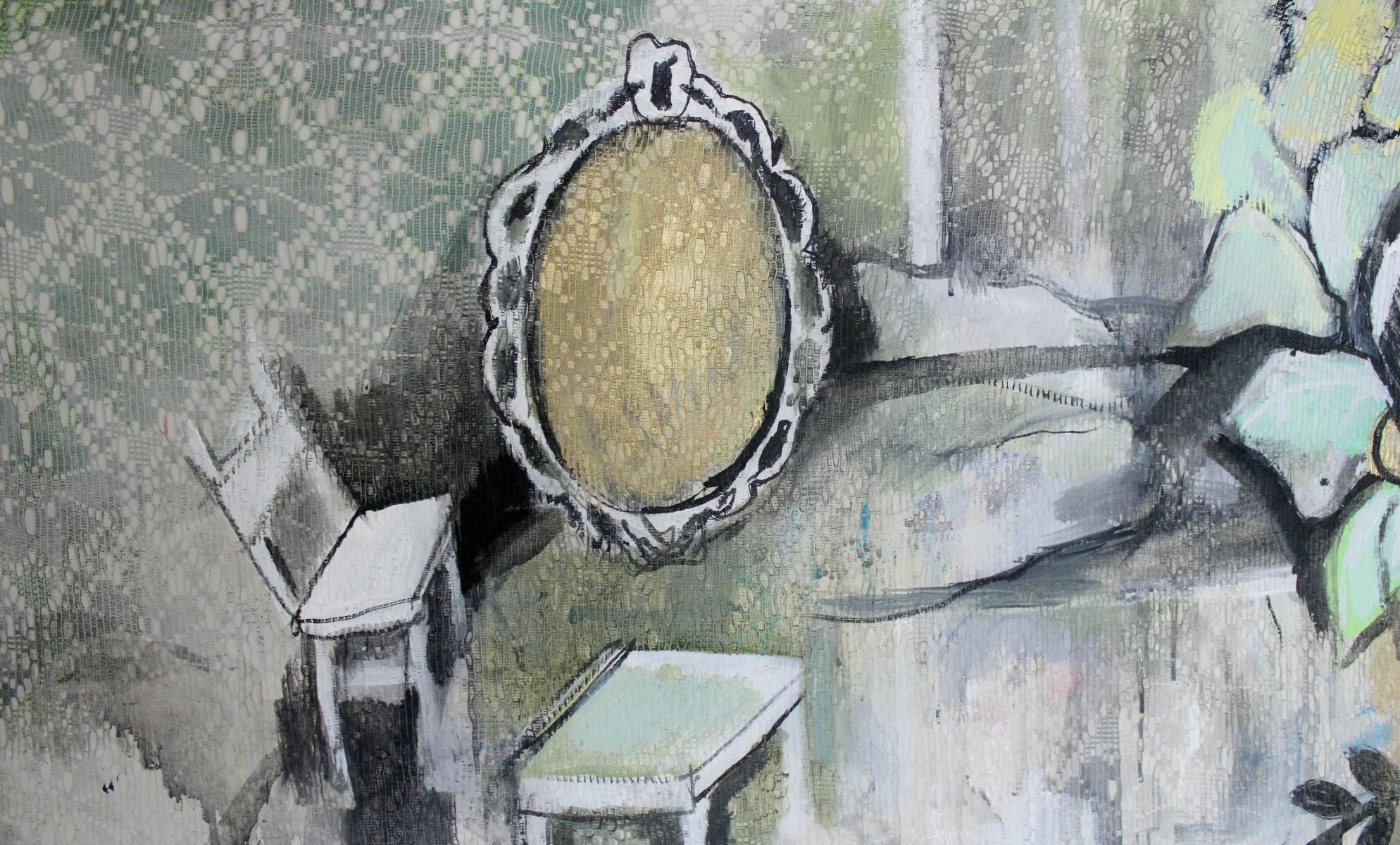 Flowers. Female portrait, Figurative painting, Mixed media, Polish artist - Other Art Style Painting by Paulina Maksjan