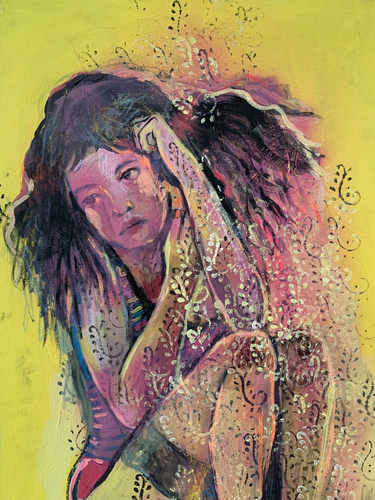 Pensieroso - XXI secolo, Pittura figurativa a tecnica mista, Ritratto femminile - Painting Contemporaneo di Paulina Maksjan