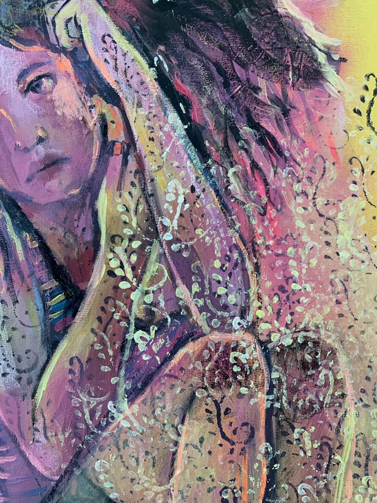 Pensieroso - XXI secolo, Pittura figurativa a tecnica mista, Ritratto femminile in vendita 2